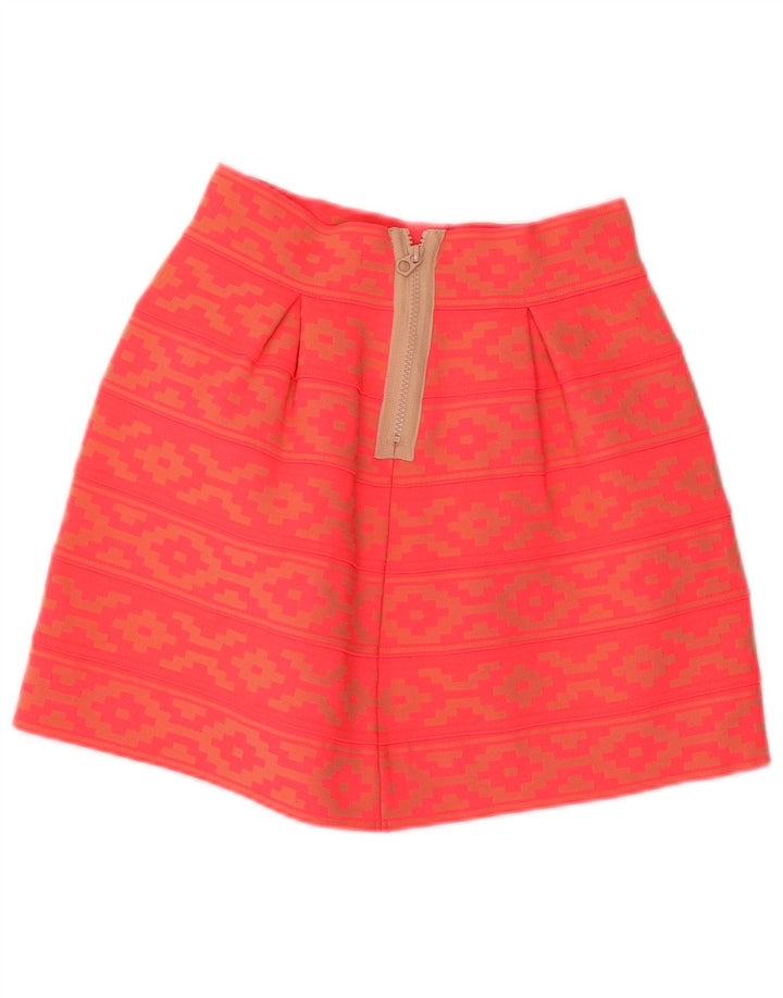 vintage Femme A-Line Jupe UK 14 Moyen W28 Orange Géométrique Polyester