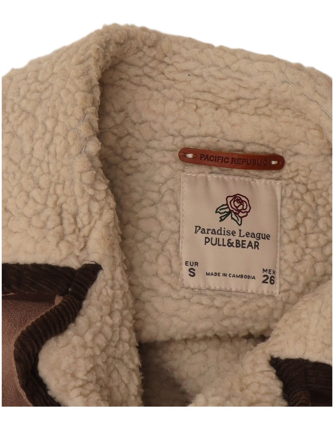 Pull & Bear Veste en velours côtelé Sherpa pour femme UK 10 Small Marron Colourblock