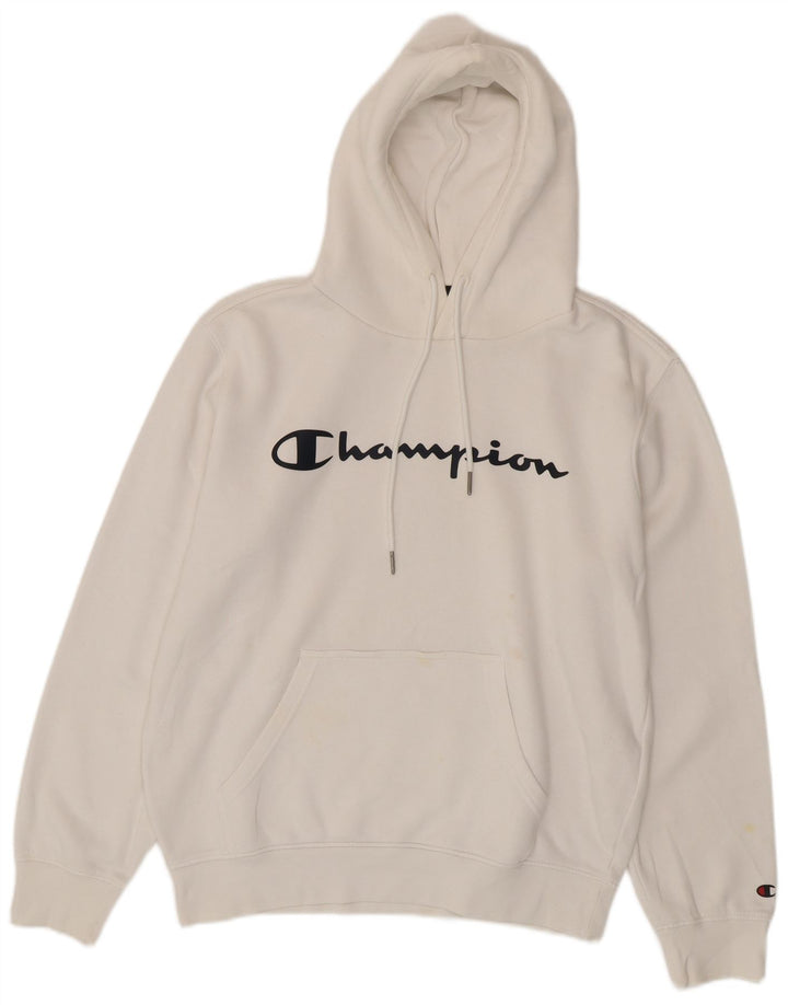 Champion Pull à Capuche Graphique Homme Blanc Moyen Coton