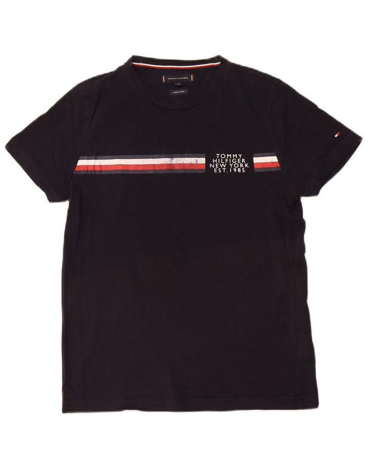 TOMMY HILFIGER T-Shirt Graphique Homme Petit Noir Rayé Coton