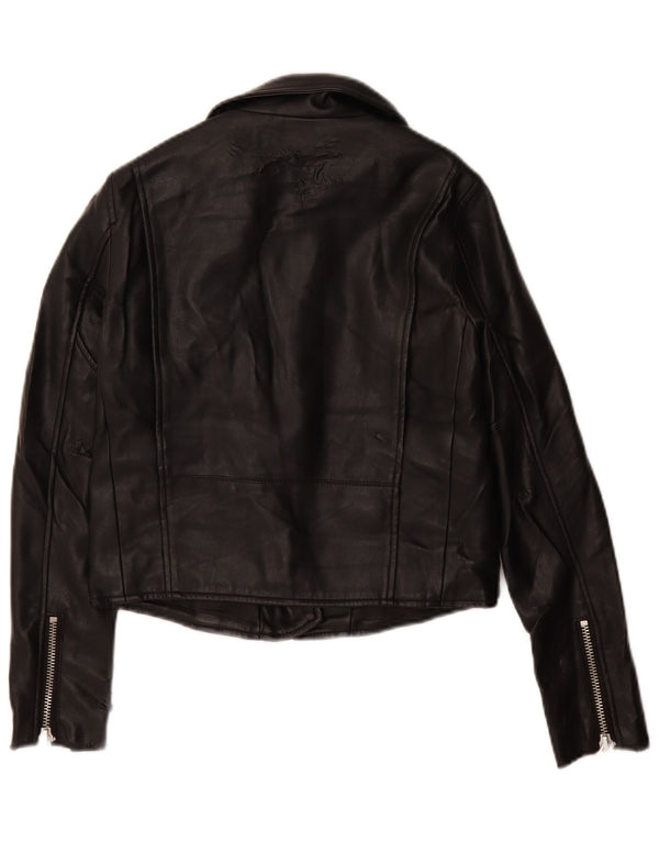 Zara Veste de motard en simili cuir pour femme UK 6 XS Noir Polyuréthane