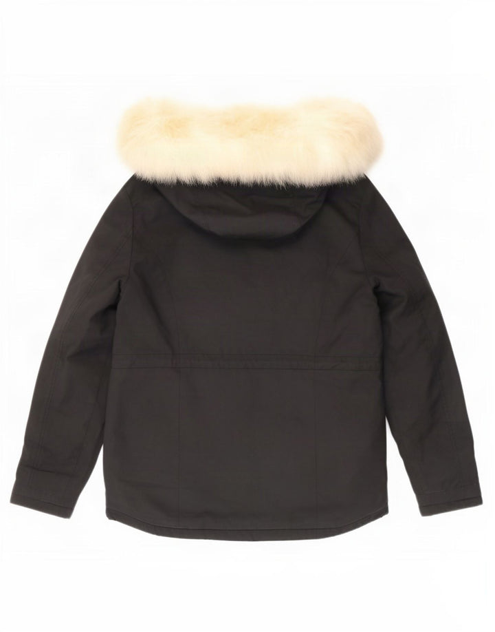 Topshop Parka à capuche pour femme UK 8 Small Noir Polyester
