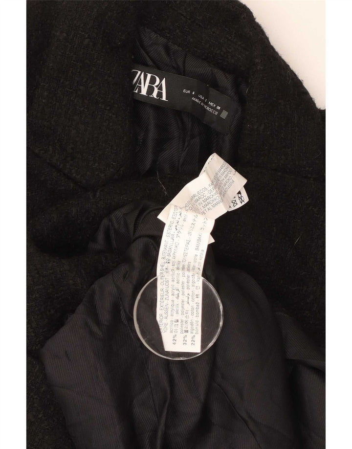 Zara Veste Blazer Double Boutonnage Femme UK 10 Petit Acrylique Noir
