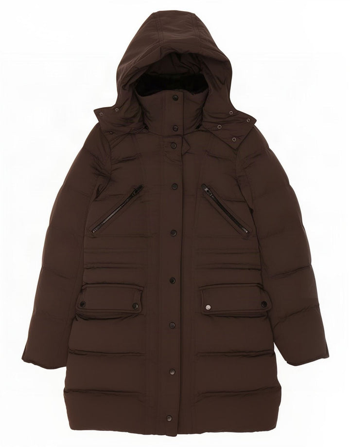 Zara Manteau rembourré à capuche pour femme UK 10 Small Gris Polyester
