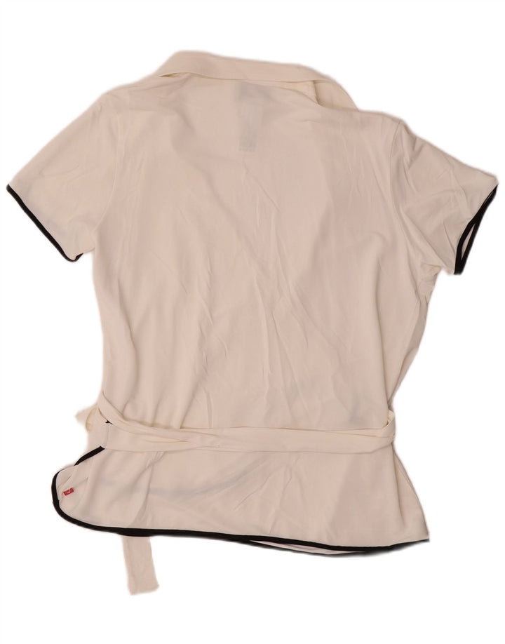 MARINA RINALDI Chemisier portefeuille à manches courtes pour femme UK 14 Blanc moyen