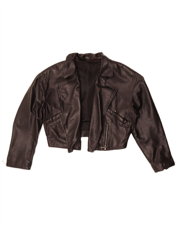 veste boléro en cuir femme vintage UK 12 Noir Moyen