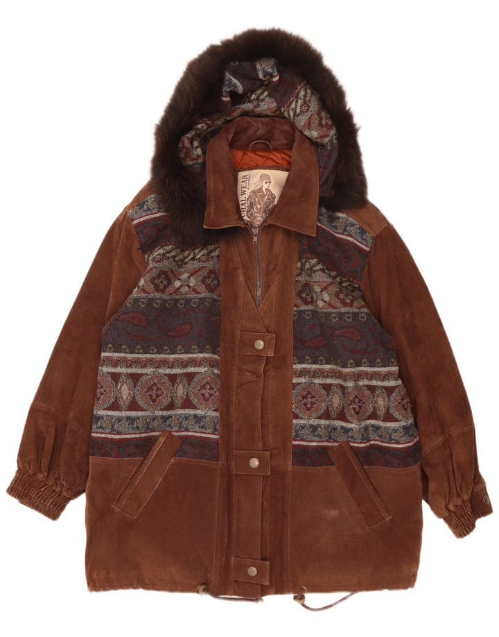 Conbipel Manteau Oversize En Daim Femme IT 46 Grand Cuir Paisley Marron
