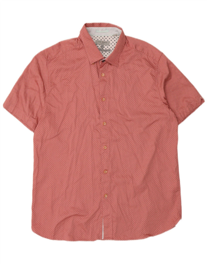 Ted Baker Chemise à manches courtes pour homme Taille 5 XL Coton à pois rose