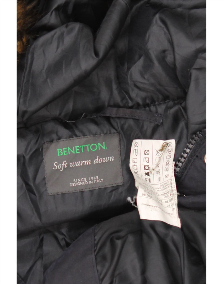 Benetton Manteau matelassé surdimensionné à capuche pour femme UK 8 Small Bleu marine