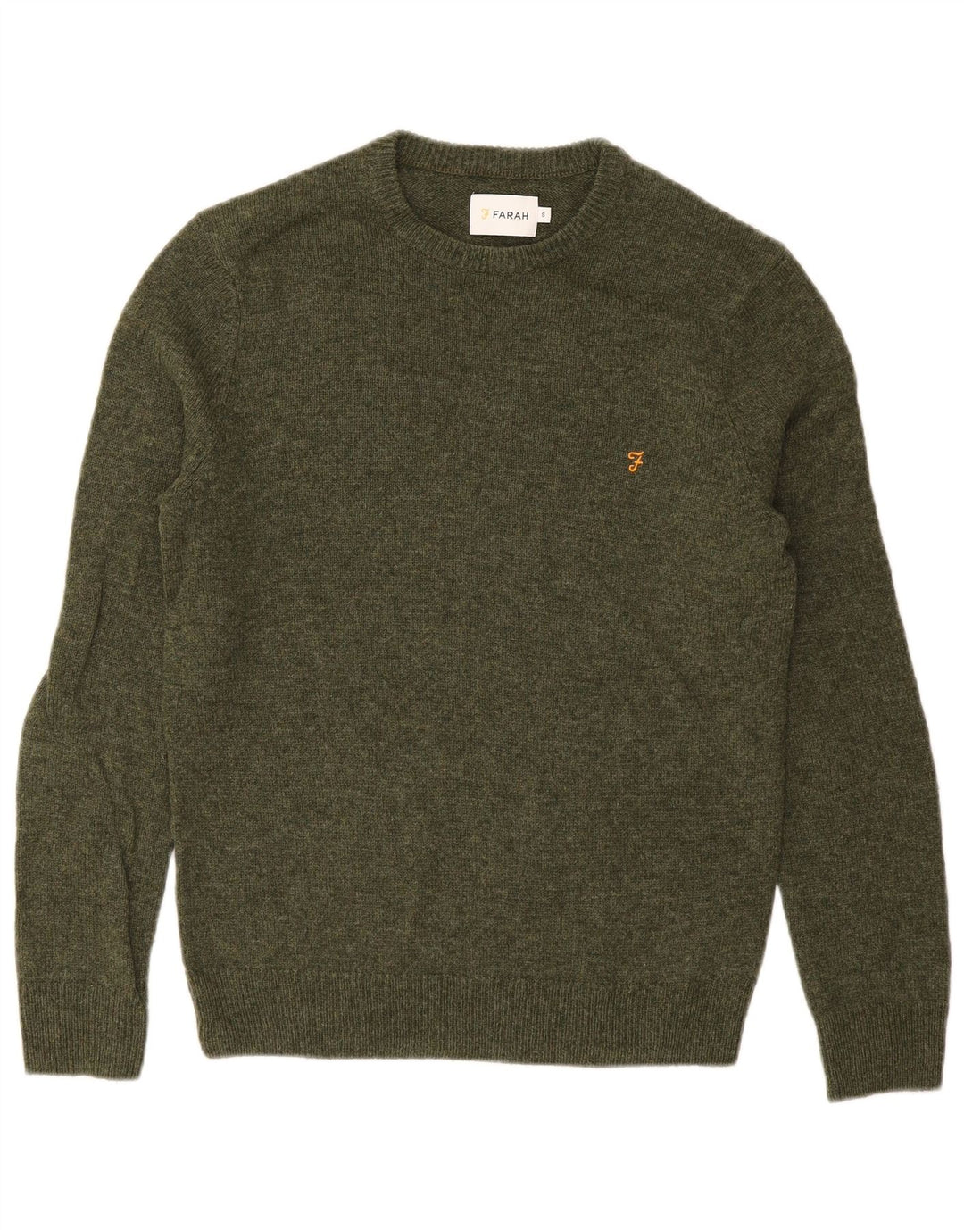 FARAH Pull à col rond pour homme en laine d'agneau verte