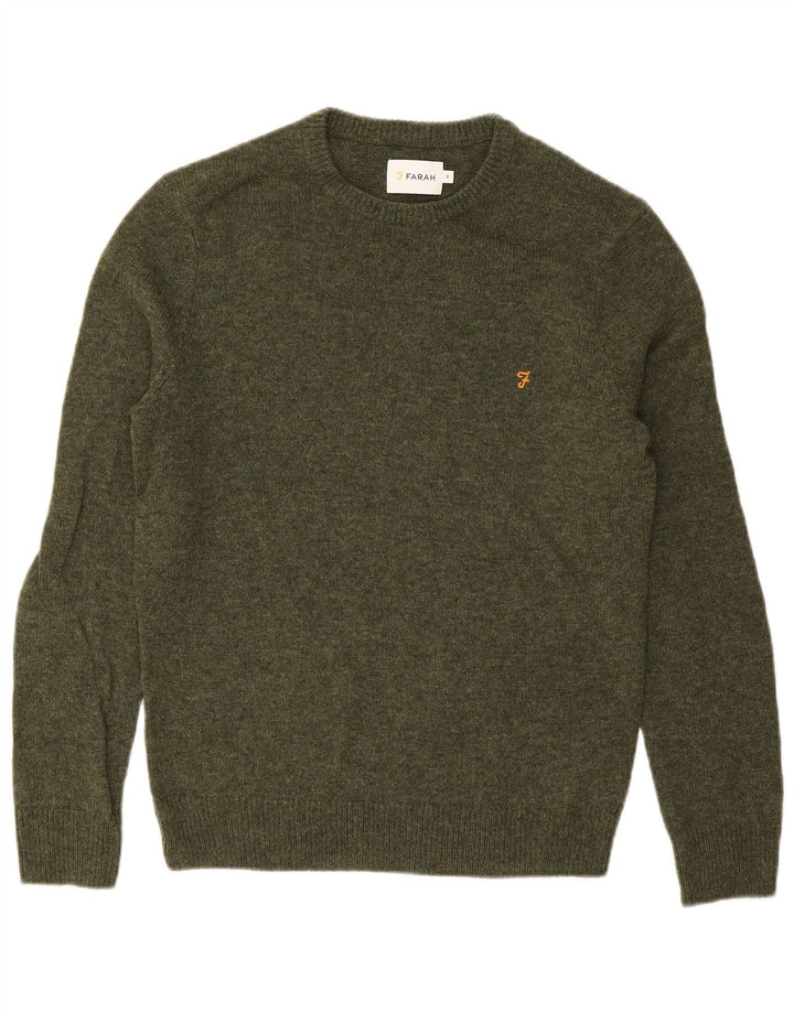 FARAH Pull à col rond pour homme en laine d'agneau verte