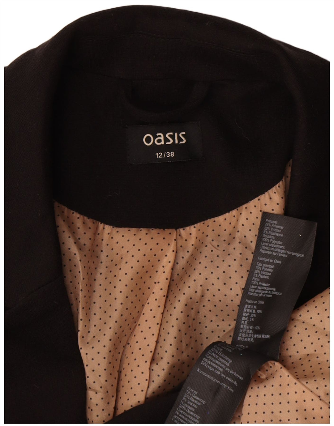 Oasis Veste Blazer 1 Bouton Femme UK 12 Noir Moyen Polyester