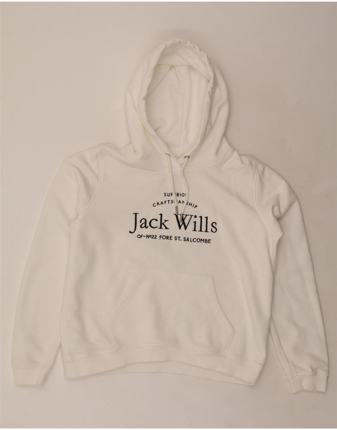 JACK WILLS Pull à capuche graphique surdimensionné pour femme UK 16 Grand coton blanc