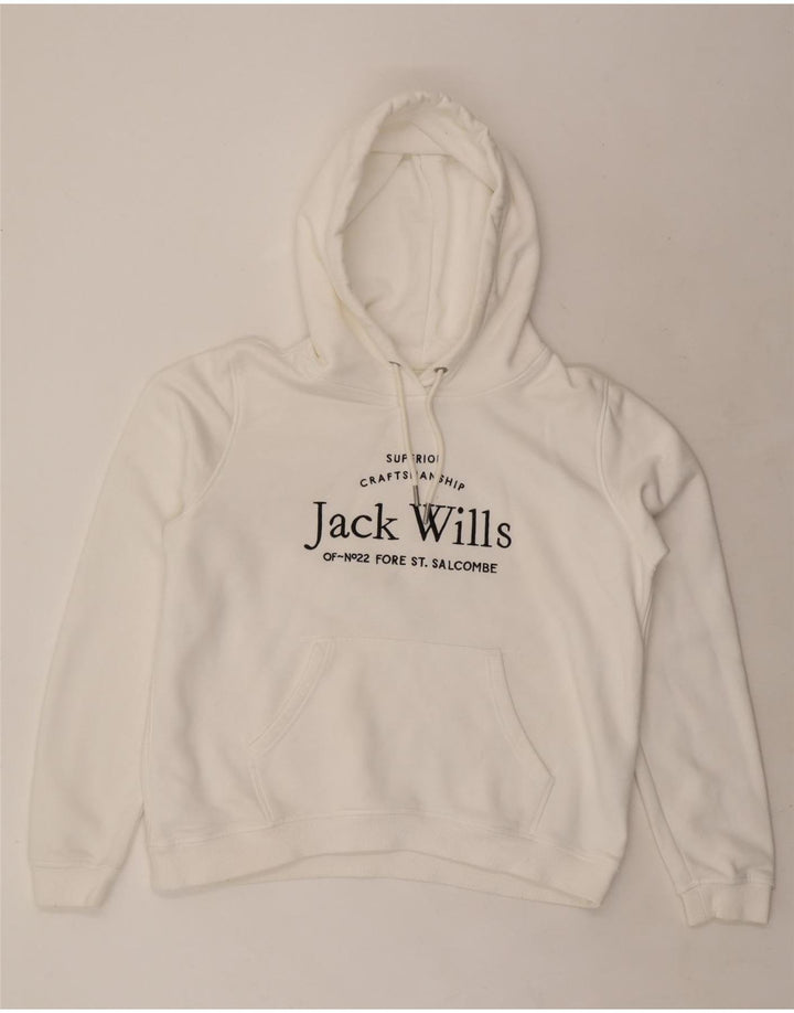 JACK WILLS Pull à capuche graphique surdimensionné pour femme UK 16 Grand coton blanc