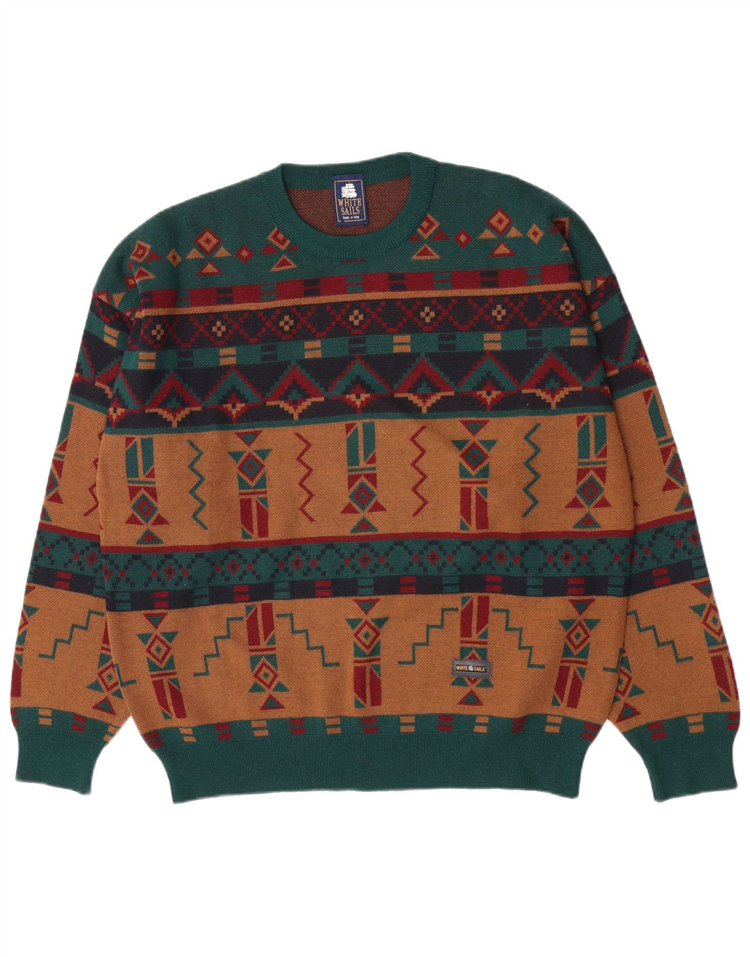 White Sails Pull ras du cou pour homme - Grand motif géométrique multicolore