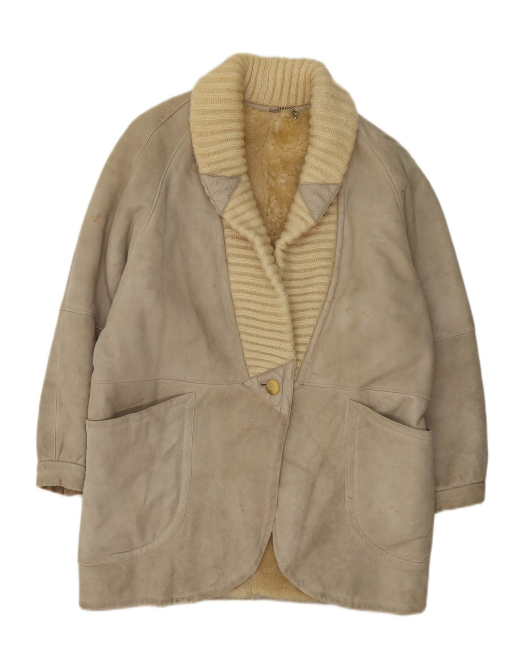 VINTAGE Womens Oversized Shearling Coat UK 18 XL Grey Vintage Vintage and Second-Hand Vintage from Messina Hembry 