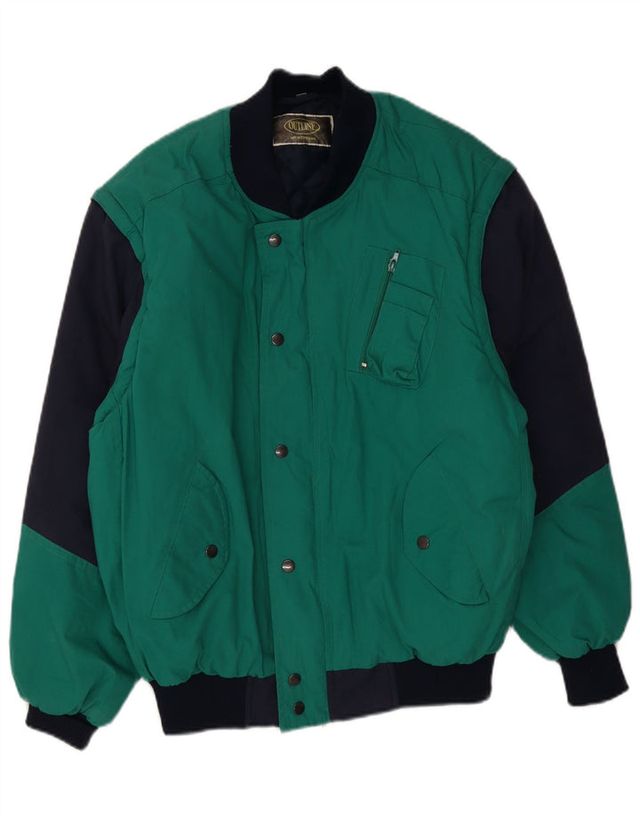 veste rembourrée vintage pour hommes UK 40 Grand polyester colorblock vert