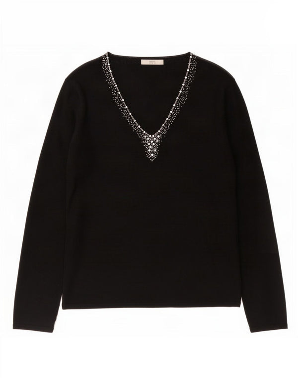Marks & Spencer Pull col en V pour femme UK 16 Large Noir Viscose