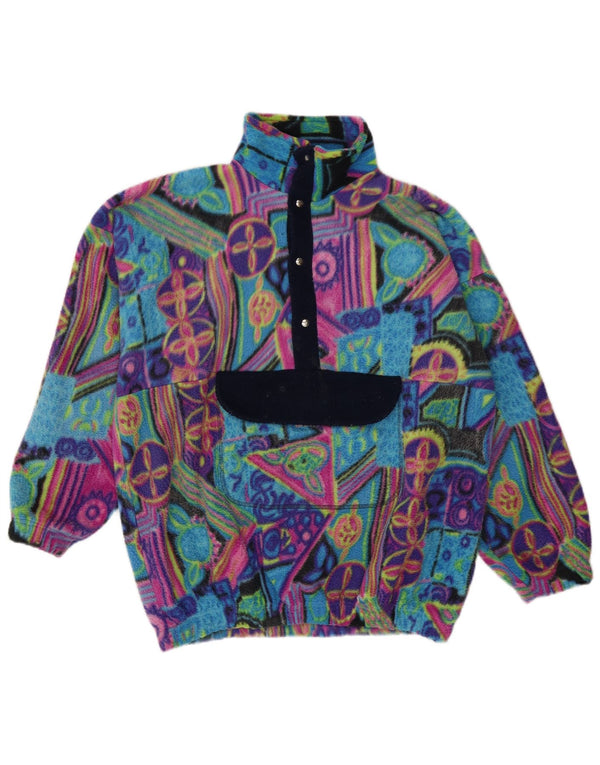 vintage Mens Anorak Fleece Jumper Grand Polyamide Géométrique Multicolore