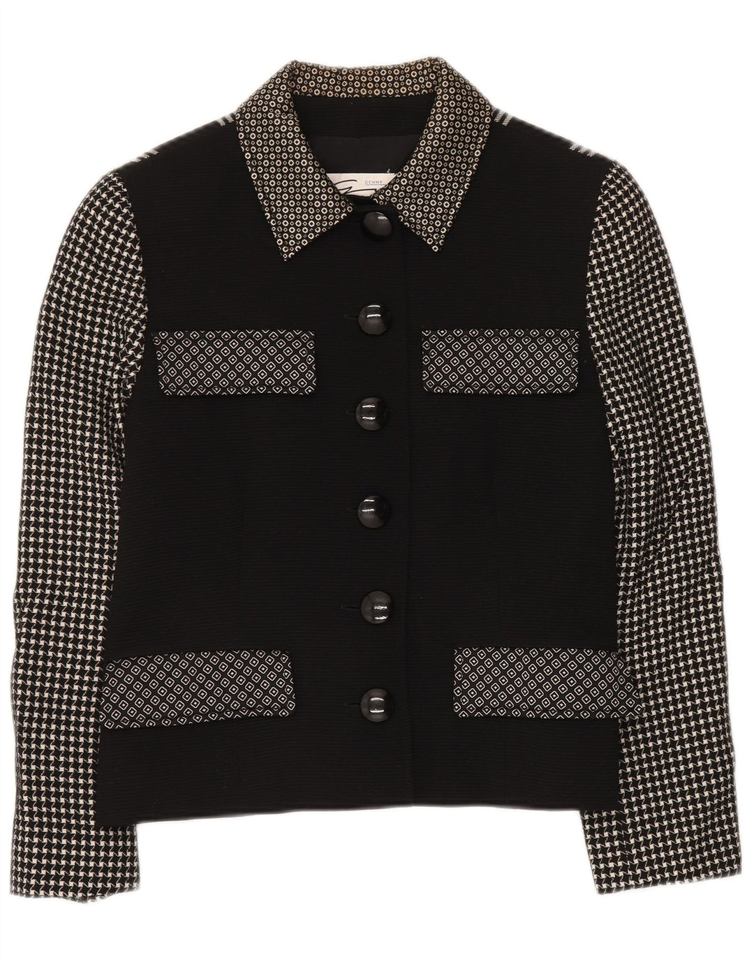 GENNY Veste blazer à 6 boutons pour femme UK 14 Noir moyen patchwork