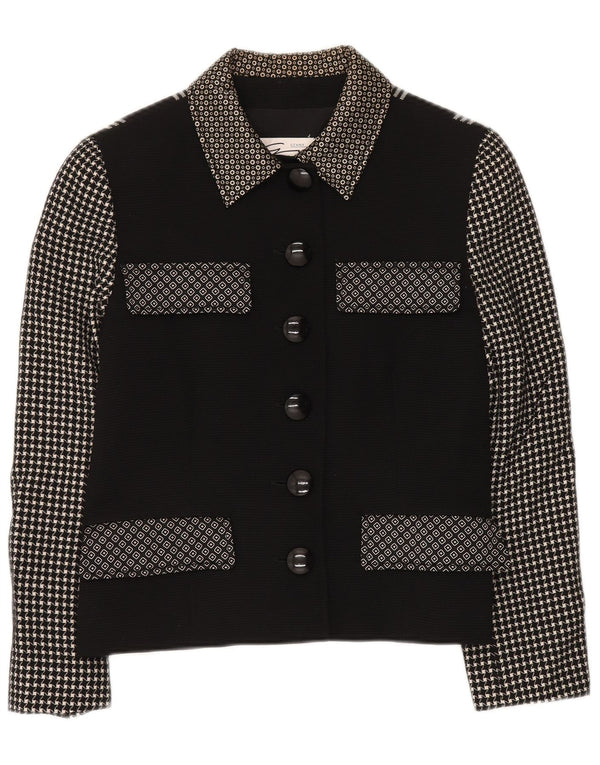 GENNY Veste blazer à 6 boutons pour femme UK 14 Noir moyen patchwork