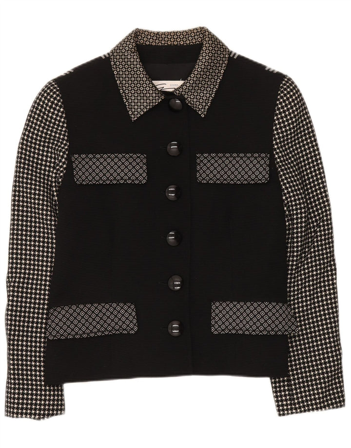GENNY Veste blazer à 6 boutons pour femme UK 14 Noir moyen patchwork