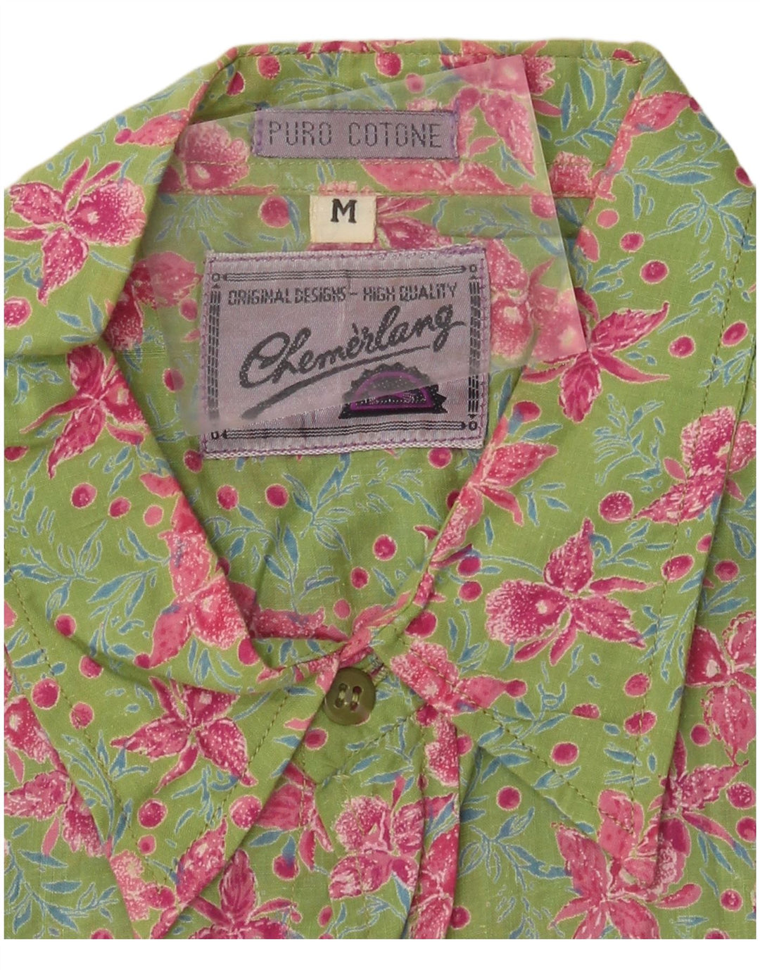 vintage Chemise à manches courtes pour hommes Coton floral vert moyen