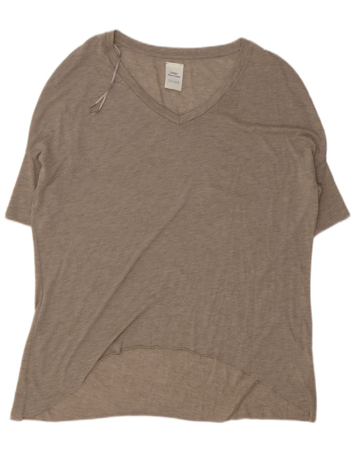 Zara Femme T-Shirt Oversize Top UK 10 Petit Beige Polyester