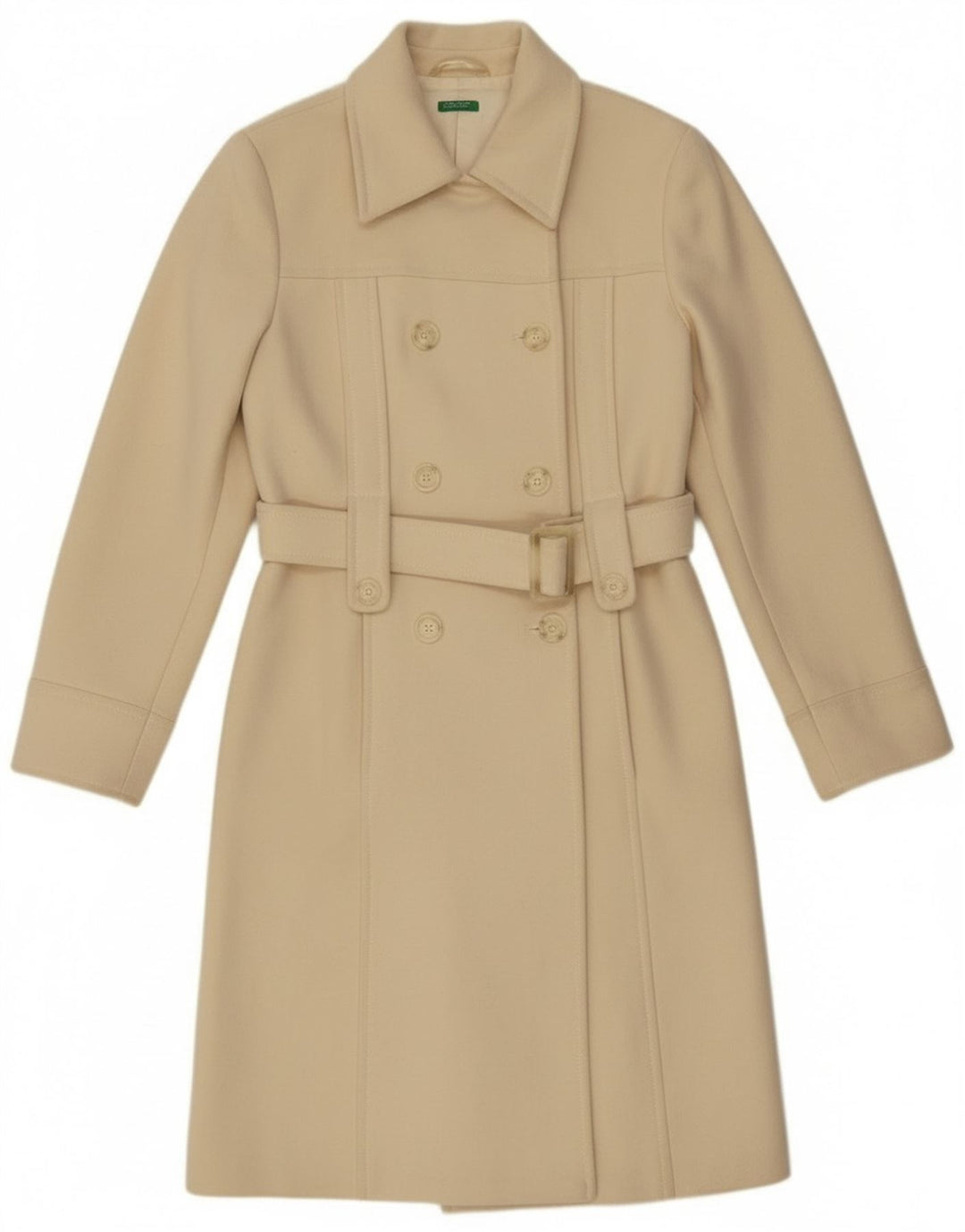 Benetton Manteau Croisé Femme IT 44 Laine Blanc Cassé Moyen