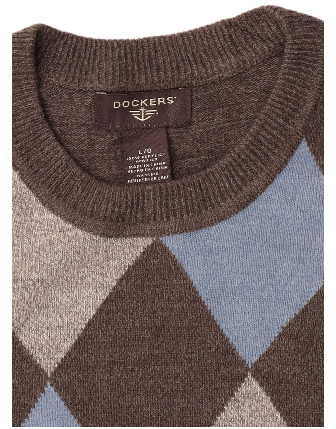Dockers Pull col rond pour homme, grand, gris, argyle/diamant, acrylique