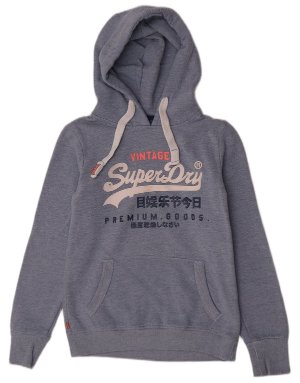 Superdry Pull à capuche graphique pour femme UK 10 Small Bleu Coton