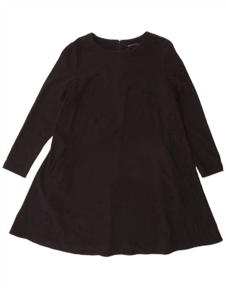 Marks & Spencer Robe trapèze à manches longues pour femme UK 14 Large Noir Polyester