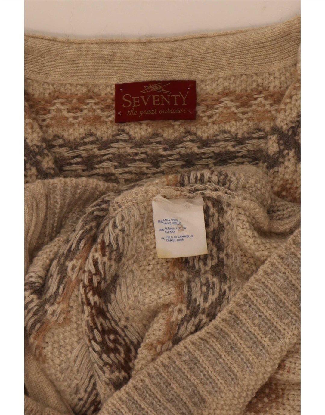 Seventy Cardigan sans manches pour homme en laine beige géométrique
