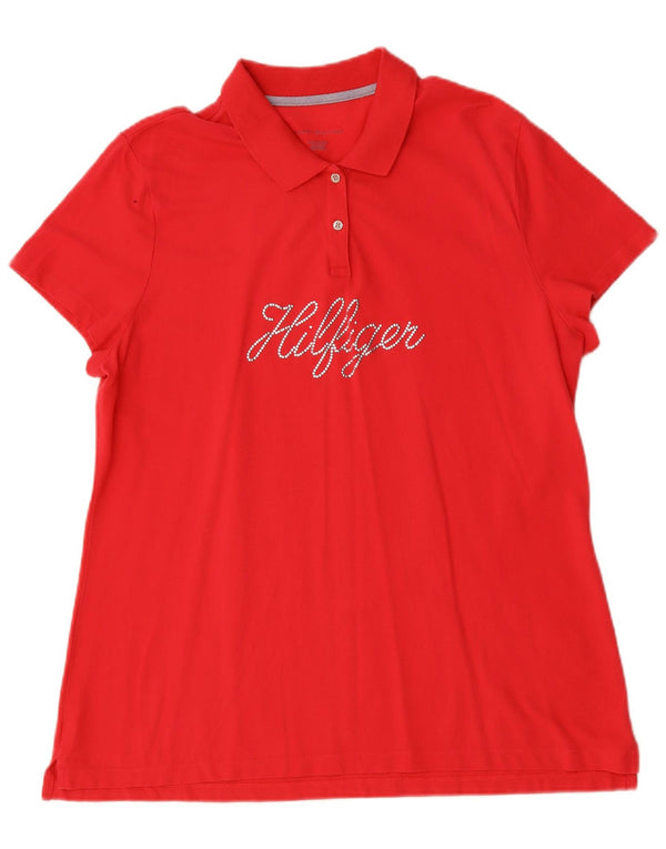 TOMMY HILFIGER Polo Graphique Femme UK 20 2XL Coton Rouge