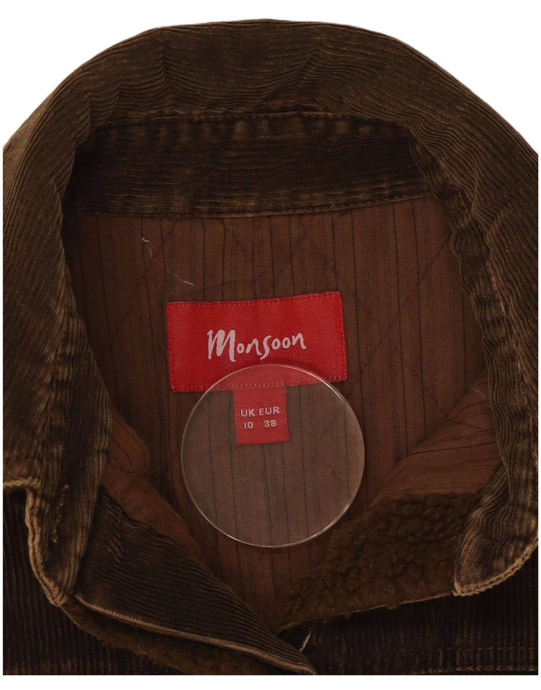 MONSOON Veste en velours côtelé pour femme UK 10 Petit coton marron