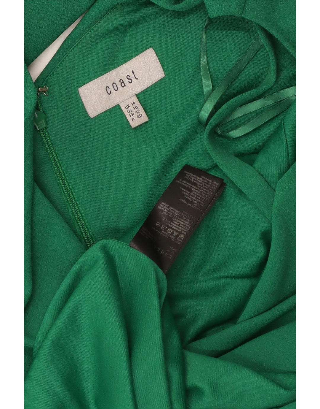 Coast Robe moulante à volants sur le devant pour femme UK 44 Polyester vert moyen