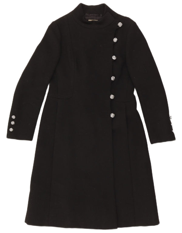 vintage Femmes Pardessus UK 10 Petit Noir