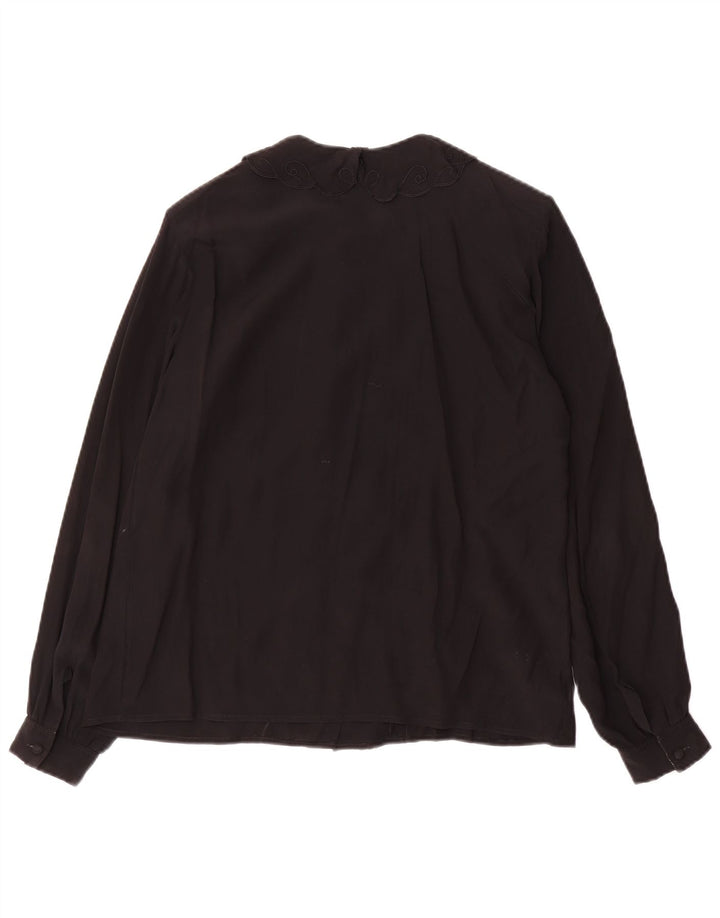 vintage Femme Chemise Blouse UK 12 Acétate Noir Moyen