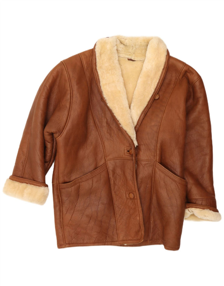 veste en peau de mouton surdimensionnée femme vintage US 8 Cuir brun moyen