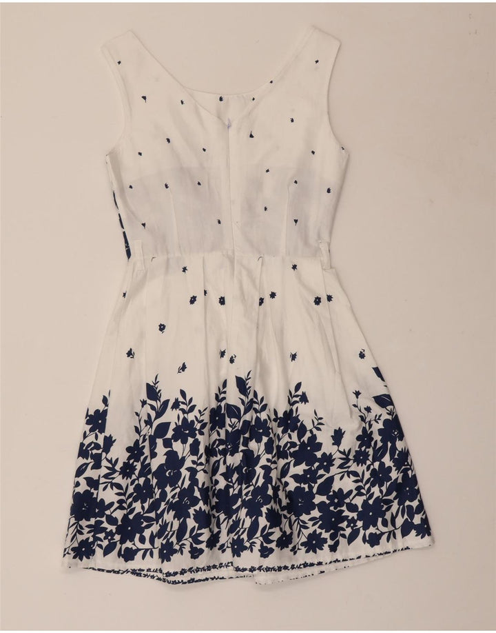 VINTAGE Robe trapèze sans manches pour femme UK 8 Petit coton floral blanc