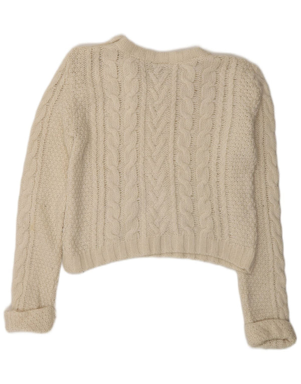 Topshop Pull court à col rond pour femme UK 10 Small Blanc cassé