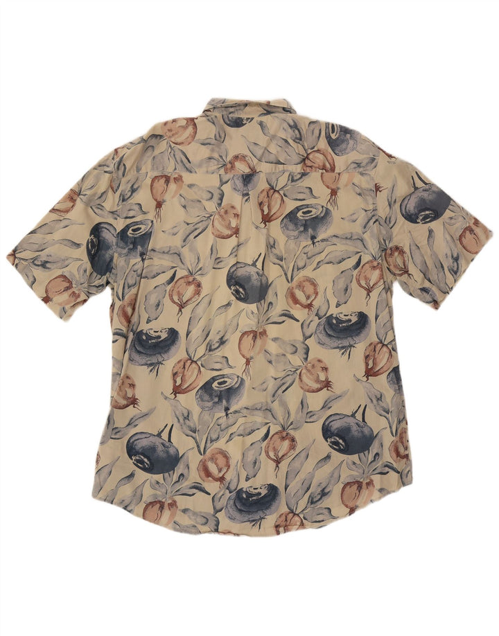 vintage Mens Abstract Pattern Chemise à manches courtes Grand coton beige