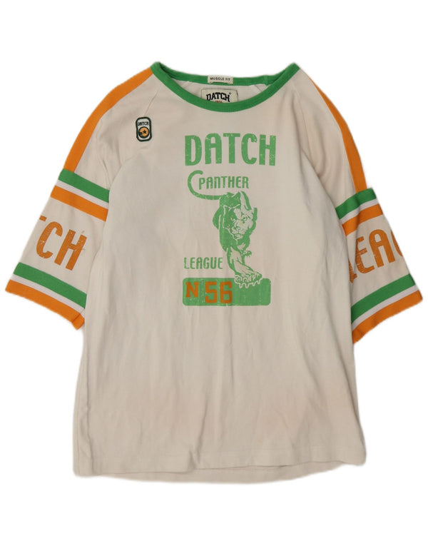 Datch Mens Graphic Top 3/4 Sleeve Small White Cotton