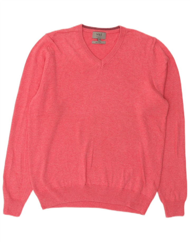 Marks & Spencer Pull Col V Homme Rose Moyen Coton