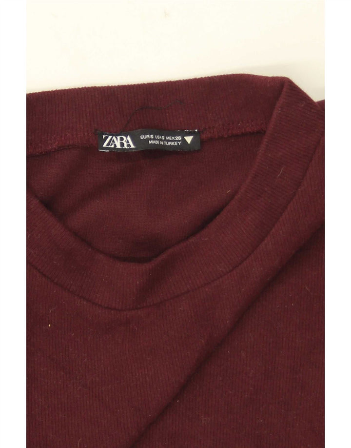Zara Womens Crop Blouse Top UK 8 Petit Bordeaux