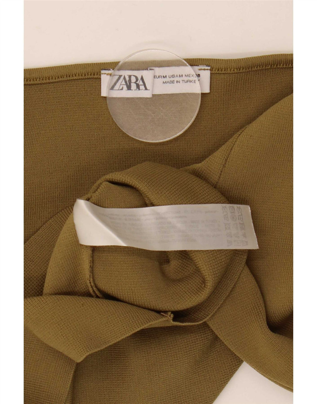 Zara Femme Crop Top Manches Longues UK 12 Medium Kaki Polyester