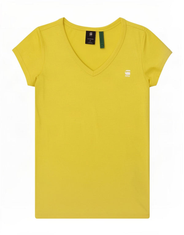 G-Star T-shirt régulier à manches courtes pour femme UK 10 Small Jaune Coton