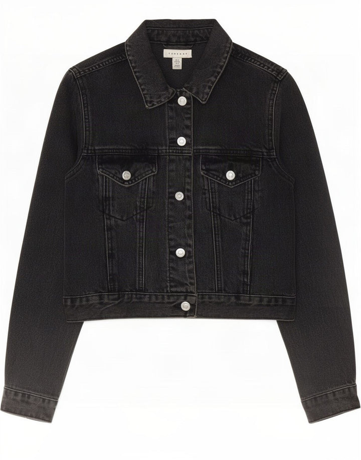 Topshop Veste en jean courte pour femme UK 8 Petit coton noir