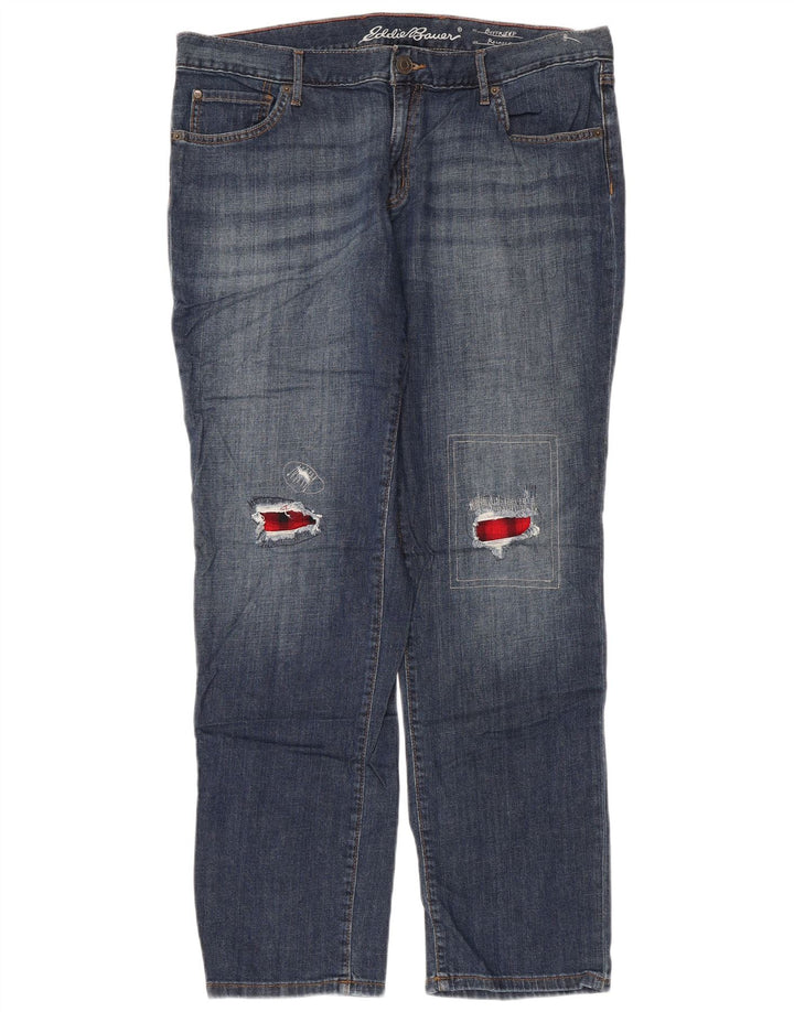 EDDIE BAUER Jean droit Boyfriend effet vieilli pour femme W36 L30 Bleu