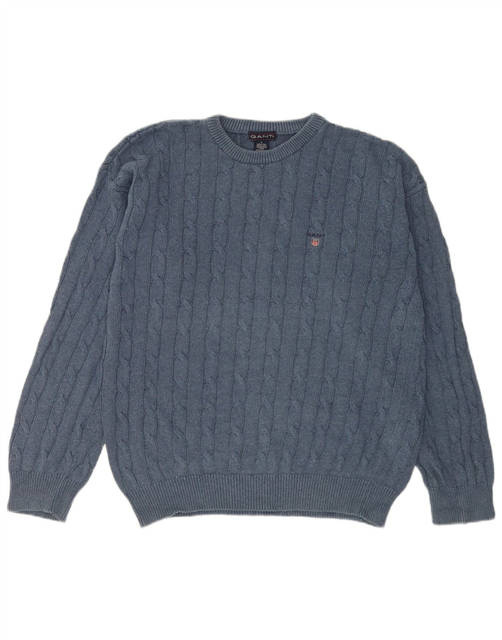 Gant Pull col rond homme grand bleu coton